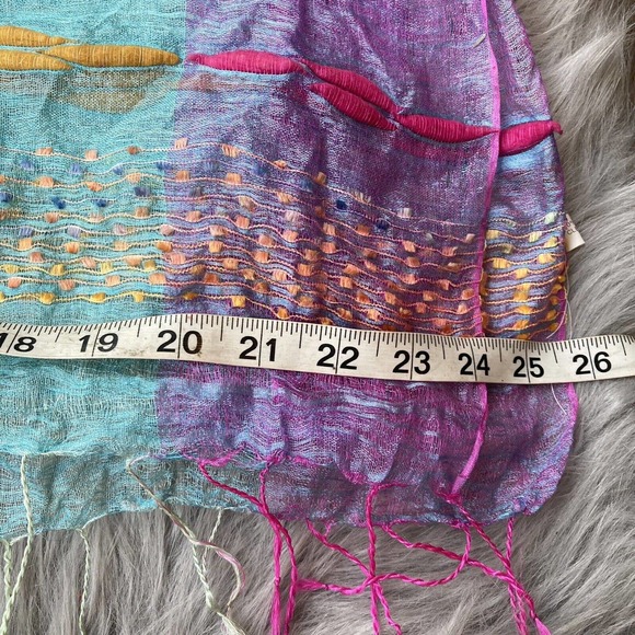 Embroidery beading tassels 100% silk women's long scarf shawl 25” Wide/65” Long - Picture 5 of 7